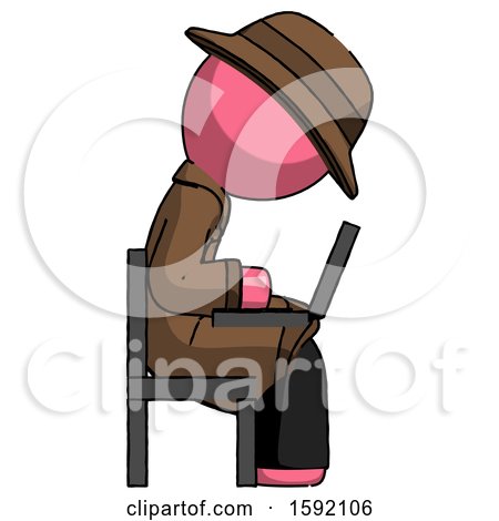 Pink Detective Man Using Laptop Computer While Sitting in Chair View from Side by Leo Blanchette