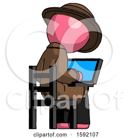Pink Detective Man Using Laptop Computer While Sitting in Chair View from Back by Leo Blanchette