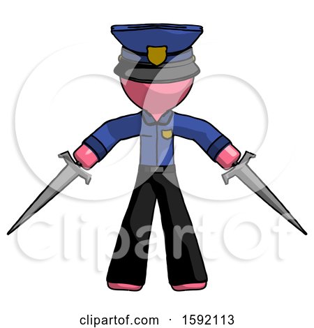 Pink Police Man Two Sword Defense Pose by Leo Blanchette