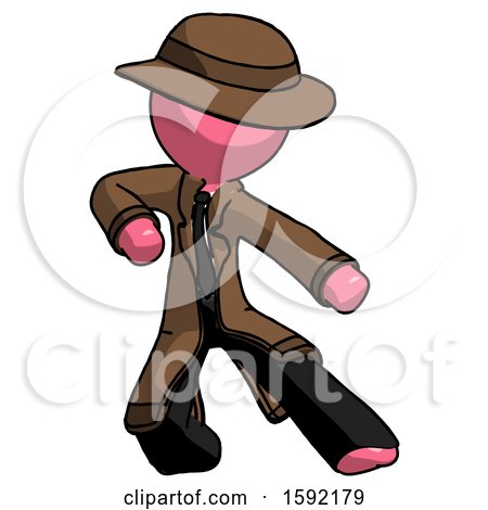 Pink Detective Man Karate Defense Pose Right by Leo Blanchette