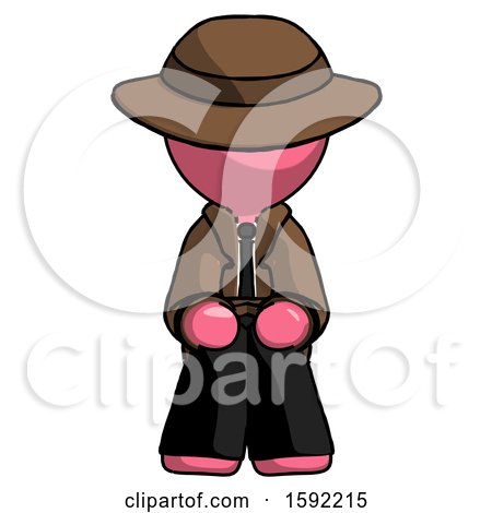 Pink Detective Man Squatting Facing Front by Leo Blanchette