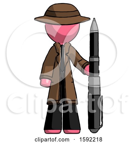 Pink Detective Man Holding Large Pen by Leo Blanchette