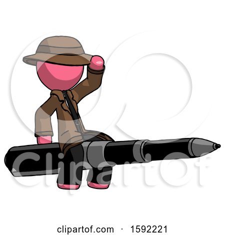 Pink Detective Man Riding a Pen like a Giant Rocket by Leo Blanchette
