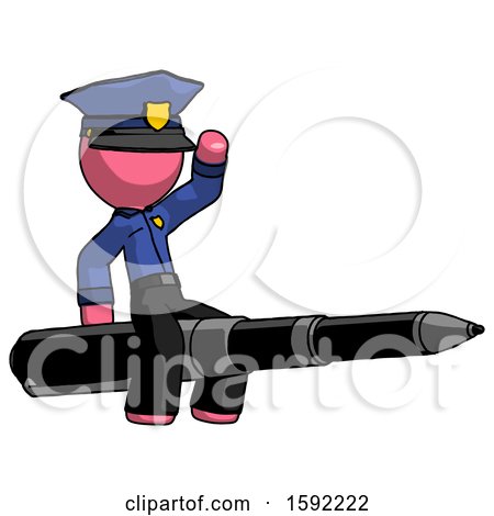 Pink Police Man Riding a Pen like a Giant Rocket by Leo Blanchette