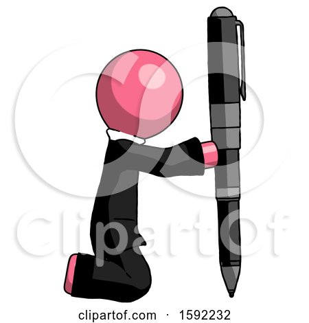 Pink Clergy Man Posing with Giant Pen in Powerful yet Awkward Manner. by Leo Blanchette