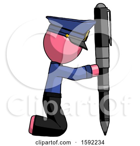 Pink Police Man Posing with Giant Pen in Powerful yet Awkward Manner. by Leo Blanchette