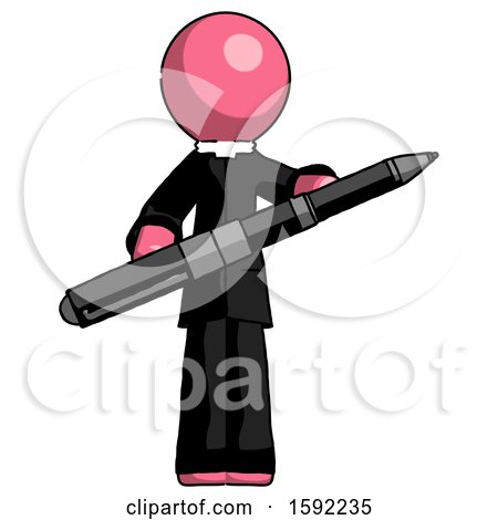 Pink Clergy Man Posing Confidently with Giant Pen by Leo Blanchette