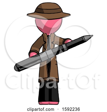 Pink Detective Man Posing Confidently with Giant Pen by Leo Blanchette