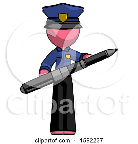 Pink Police Man Posing Confidently with Giant Pen by Leo Blanchette