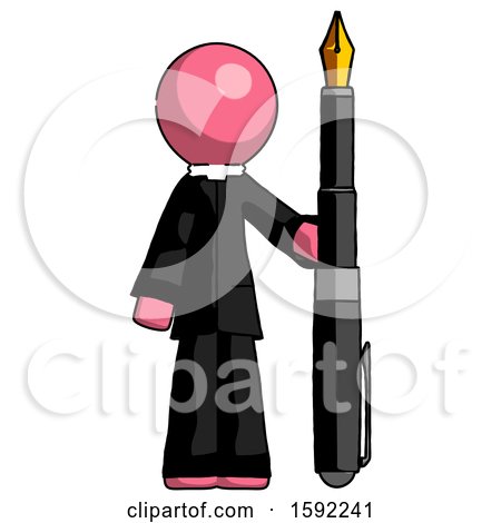 Pink Clergy Man Holding Giant Calligraphy Pen by Leo Blanchette