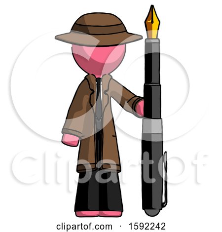 Pink Detective Man Holding Giant Calligraphy Pen by Leo Blanchette