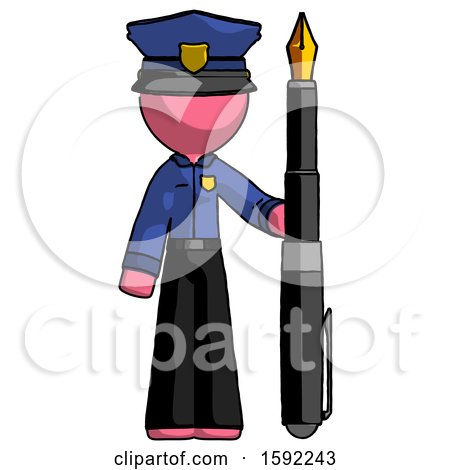 Pink Police Man Holding Giant Calligraphy Pen by Leo Blanchette