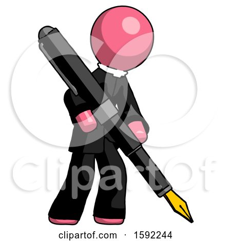 Pink Clergy Man Drawing or Writing with Large Calligraphy Pen by Leo Blanchette