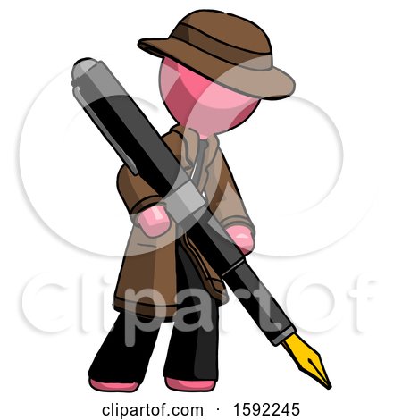 Pink Detective Man Drawing or Writing with Large Calligraphy Pen by Leo Blanchette
