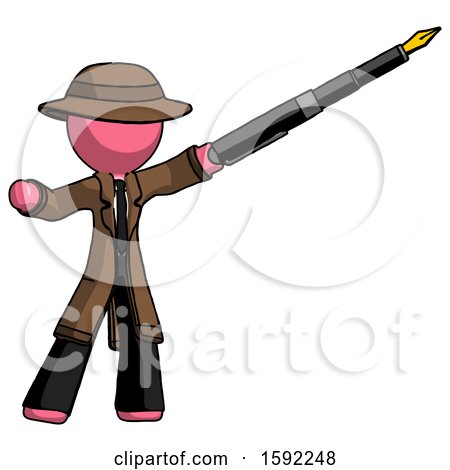 Pink Detective Man Pen Is Mightier Than the Sword Calligraphy Pose by Leo Blanchette