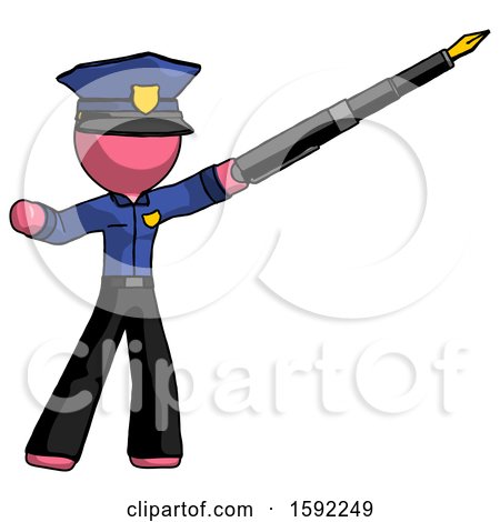 Pink Police Man Pen Is Mightier Than the Sword Calligraphy Pose by Leo Blanchette
