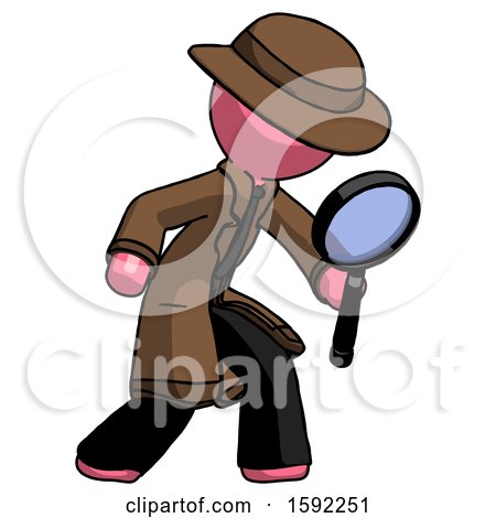 Pink Detective Man Inspecting with Large Magnifying Glass Right by Leo Blanchette