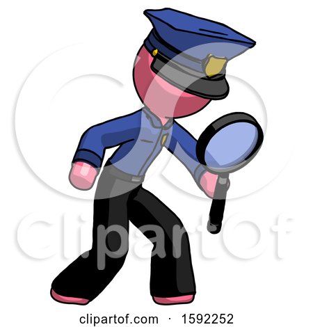 Pink Police Man Inspecting with Large Magnifying Glass Right by Leo Blanchette