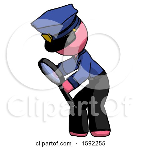 Pink Police Man Inspecting with Large Magnifying Glass Left by Leo Blanchette