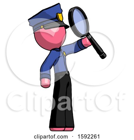 Pink Police Man Inspecting with Large Magnifying Glass Facing up by Leo Blanchette