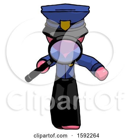 Pink Police Man Looking down Through Magnifying Glass by Leo Blanchette