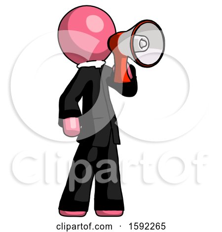 Pink Clergy Man Shouting into Megaphone Bullhorn Facing Right by Leo Blanchette
