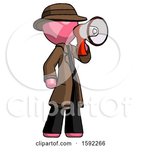 Pink Detective Man Shouting into Megaphone Bullhorn Facing Right by Leo Blanchette
