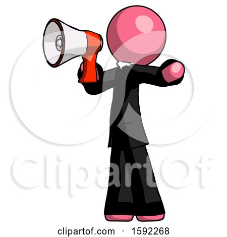 Pink Clergy Man Shouting into Megaphone Bullhorn Facing Left by Leo Blanchette