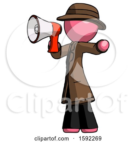 Pink Detective Man Shouting into Megaphone Bullhorn Facing Left by Leo Blanchette