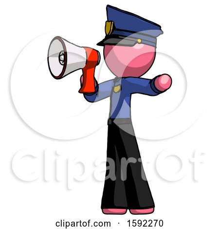 Pink Police Man Shouting into Megaphone Bullhorn Facing Left by Leo Blanchette