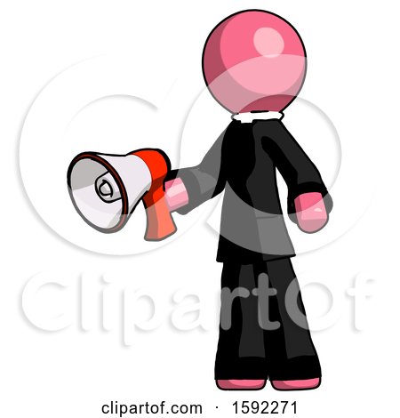 Pink Clergy Man Holding Megaphone Bullhorn Facing Right by Leo Blanchette
