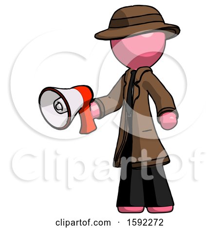 Pink Detective Man Holding Megaphone Bullhorn Facing Right by Leo Blanchette