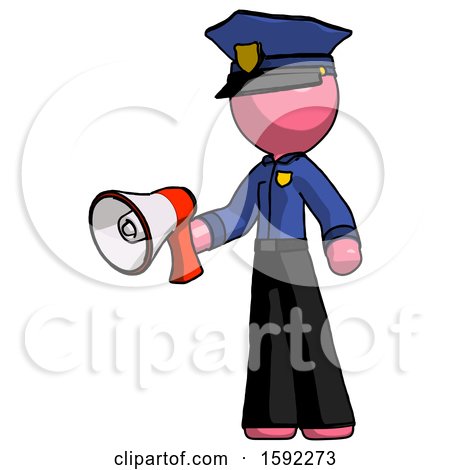 Pink Police Man Holding Megaphone Bullhorn Facing Right by Leo Blanchette