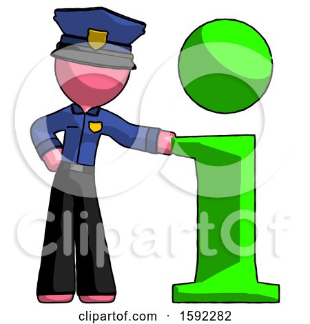 Pink Police Man with Info Symbol Leaning up Against It by Leo Blanchette