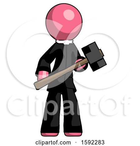 Pink Clergy Man with Sledgehammer Standing Ready to Work or Defend by Leo Blanchette