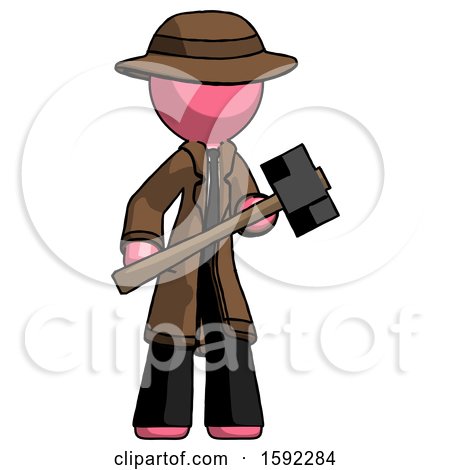 Pink Detective Man with Sledgehammer Standing Ready to Work or Defend by Leo Blanchette