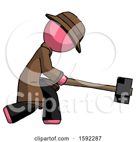 Pink Detective Man Hitting with Sledgehammer, or Smashing Something by Leo Blanchette