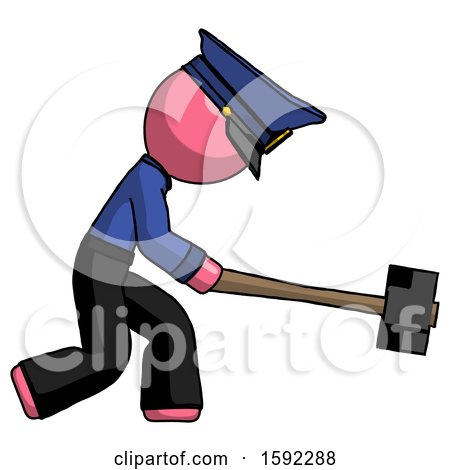 Pink Police Man Hitting with Sledgehammer, or Smashing Something by Leo Blanchette