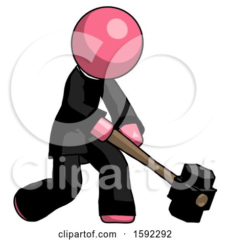 Pink Clergy Man Hitting with Sledgehammer, or Smashing Something at Angle by Leo Blanchette