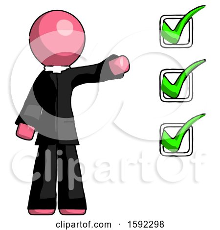 Pink Clergy Man Standing by List of Checkmarks by Leo Blanchette