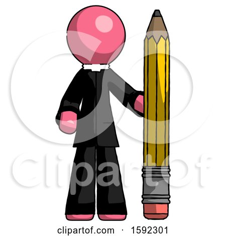 Pink Clergy Man with Large Pencil Standing Ready to Write by Leo Blanchette