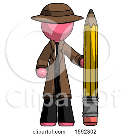 Pink Detective Man with Large Pencil Standing Ready to Write by Leo Blanchette