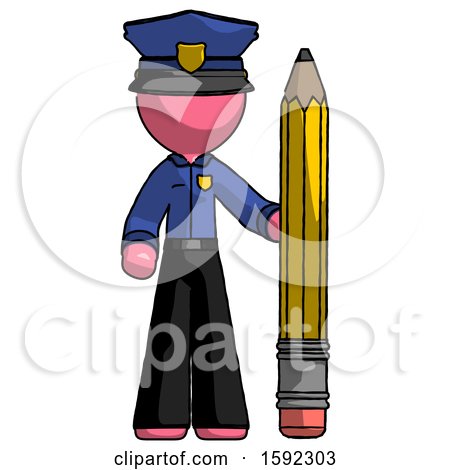 Pink Police Man with Large Pencil Standing Ready to Write by Leo Blanchette