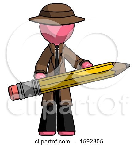 Pink Detective Man Writer or Blogger Holding Large Pencil by Leo Blanchette