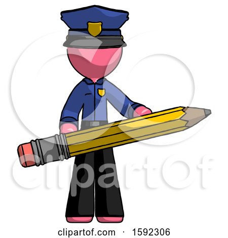 Pink Police Man Writer or Blogger Holding Large Pencil by Leo Blanchette