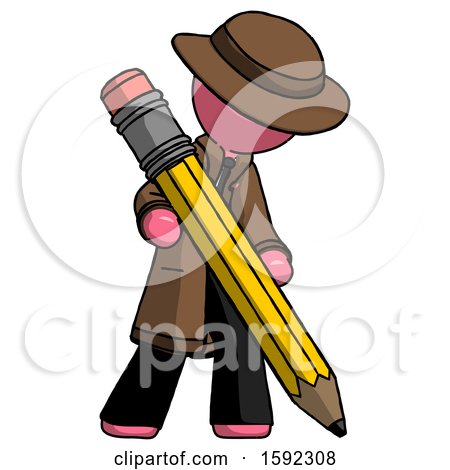 Pink Detective Man Writing with Large Pencil by Leo Blanchette