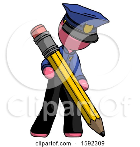 Pink Police Man Writing with Large Pencil by Leo Blanchette