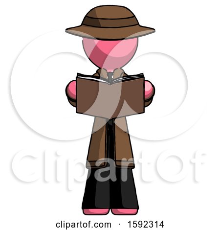 Pink Detective Man Reading Book While Standing up Facing Viewer by Leo Blanchette