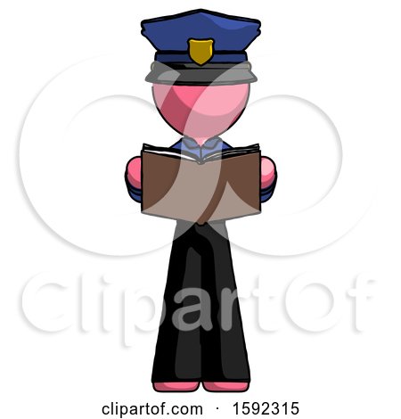Pink Police Man Reading Book While Standing up Facing Viewer by Leo Blanchette