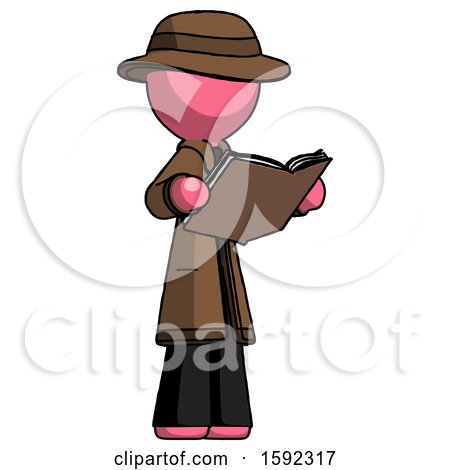 Pink Detective Man Reading Book While Standing up Facing Away by Leo Blanchette